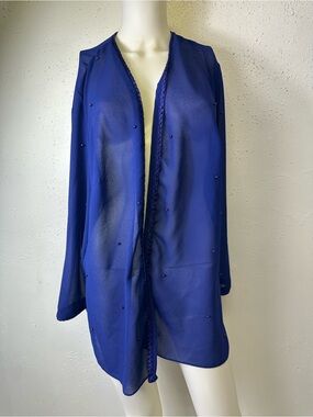 Patra Sheer Beaded Open-Front Cardigan in Royal Blue